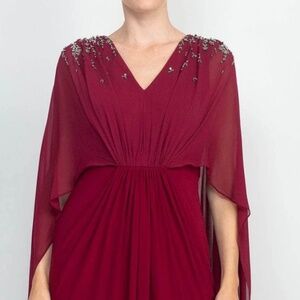 Adrianna Papell Garnet V Neck Beaded A-Line Long Dress